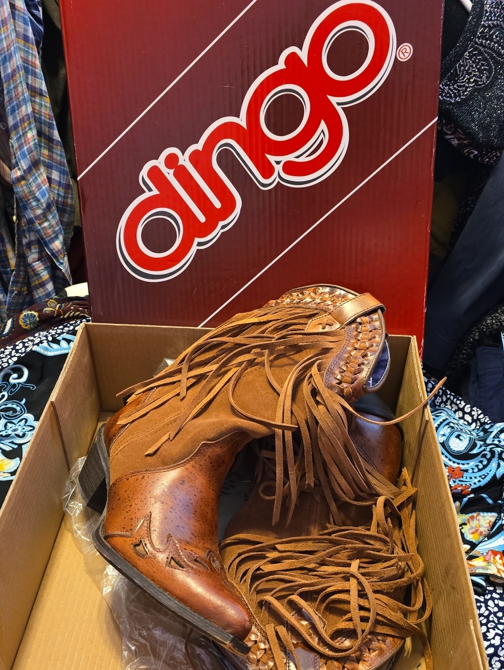 dingo Brown Leather Fringe Western Boots